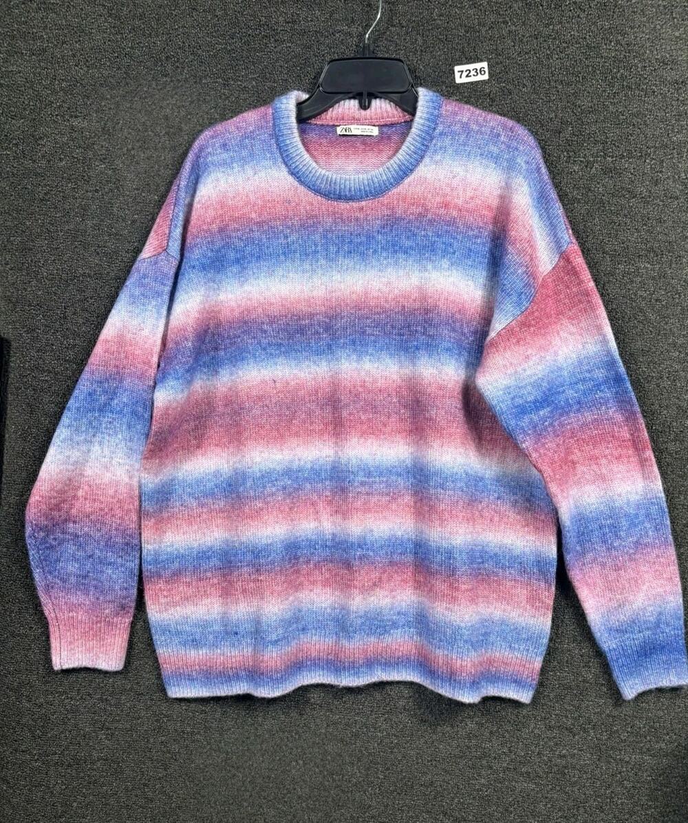 Zara Knit Sweater Womens Size XL Multicolored Striped Crew Neck Long Sleeve